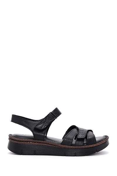 Derimod Women's Black Ankle Strap Genuine Leather Comfort Sandals 25Sfd320518
