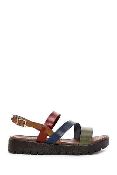 Derimod Women's Multicolored Thick Soled Genuine Leather Bodrum Sandals 25Sfd330618