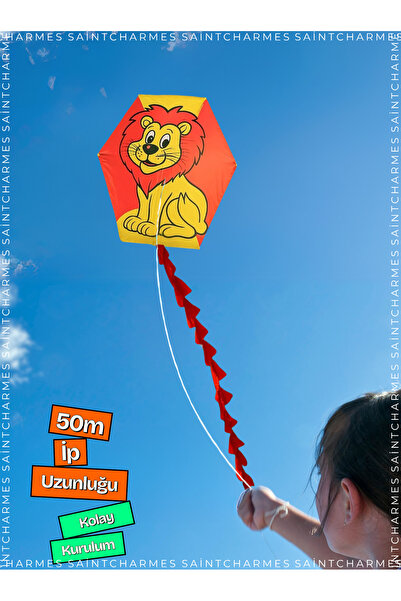 Saint Charmes Aslan Desenli Uçurtma 50 Metre Ipli Kolay Kurulumlu Çocuk Oyuncağı