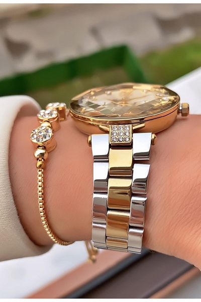 Daniel Klein Yellow Silver Women's Wristwatch and Bracelet Gift