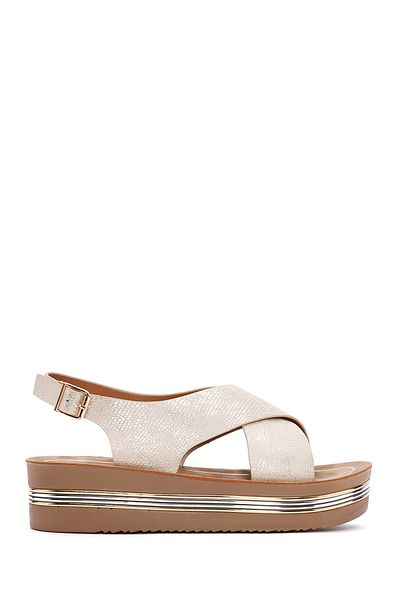 Derimod Women's Gold Thick Sole Metallic Sandals 25Sfe 461432