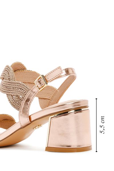 Derimod Women's Pink Braided Thick Short Heeled Shoes Sandals 25Sfd440714