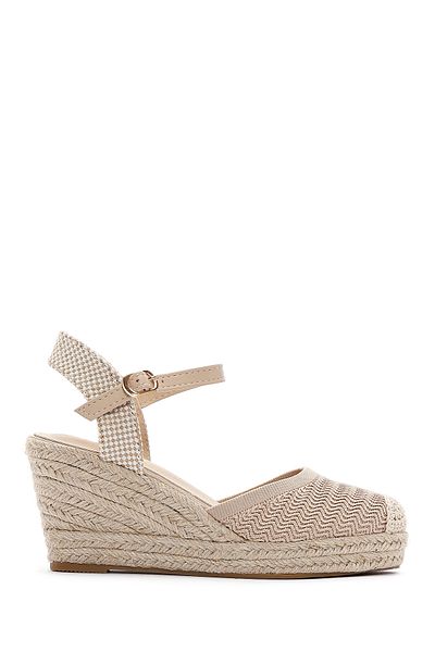 Derimod Women's Beige Ankle Strap Wedge Heeled Espadrille 25Sfe49126F