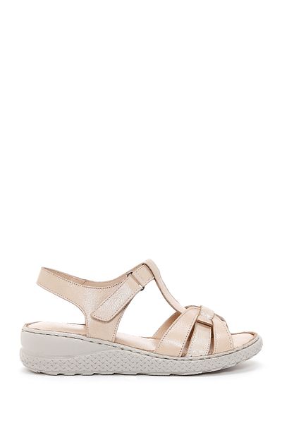Derimod Women's Beige Ankle Strap Thick Soled Genuine Leather Comfort Sandals 25Sfd320318