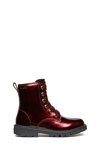 Geox Claret Red Patent Leather Boots - Lace-Up and Zipper Detailed J46Exa00067C7005