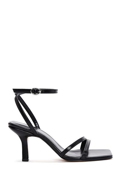 Derimod Women's Black Ankle Strap Heeled Shoes Sandals 25Sfe390018