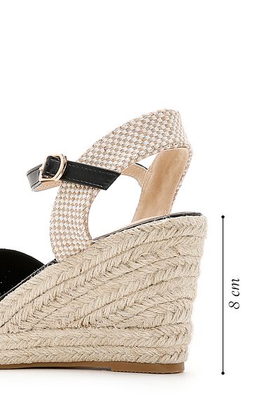 Derimod Women's Black Ankle Strap Wedge Heeled Espadrille 25Sfe49126F