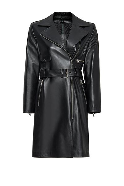 Derimod Angelique Women's Black Double Breasted Collar Leather Coat 24Wgd5265U6