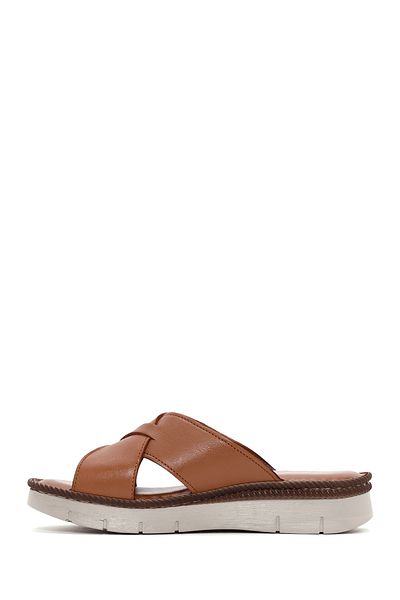 Derimod Women's Tan Thick Soled Leather Comfort Slippers 25Sfd 320018
