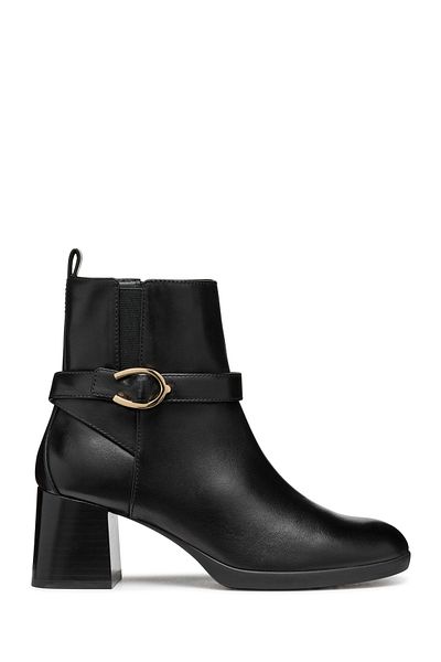 Geox Women's Black Walk Pleasure Zippered Thick Heeled Leather Boots D46Xba00043C9999