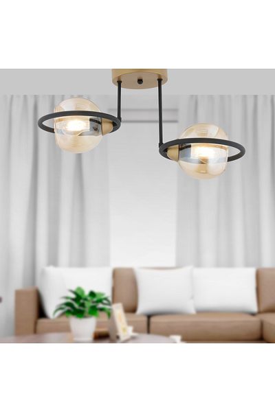 Apliqa Plafonieara HubRom, BECCA 4100-02-FR-BL 50x35 cm 2xE27-60W Negru /Antiq