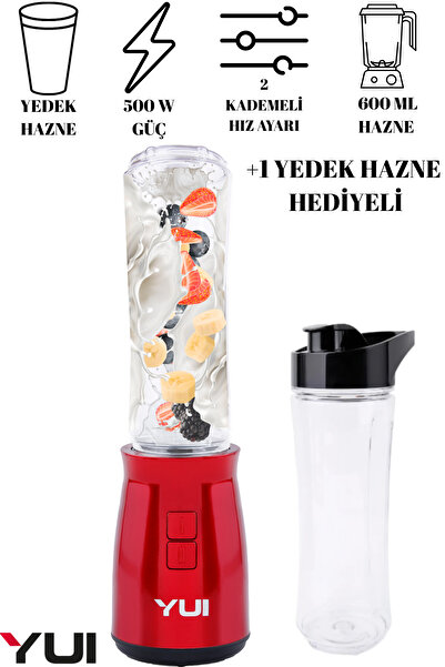 Yui M19 500w Kişisel Smoothie Blender Kırmızı 1 Adet Yedek Şişe