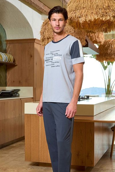 Mavelle Men's Gray Short Sleeve Pajama Suit with Pockets 25925