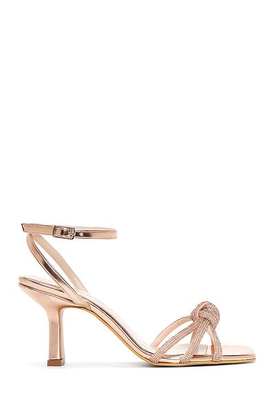 Derimod Women's Gold Ankle Buckle Stone Thin Heeled Sandals 25Sfe3901Ts