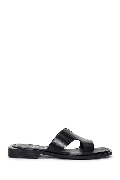 Derimod Women's Black Leather Slippers 25Sfd 330218