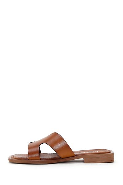 Derimod Women's Tan Leather Slippers 25Sfd 330218