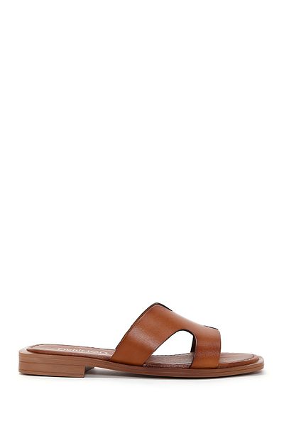 Derimod Women's Tan Leather Slippers 25Sfd 330218