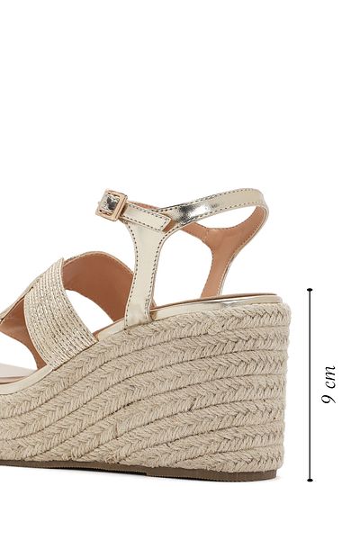 Derimod Women's Gold Ankle Strap Metallic Wedge Heeled Espadrille 25Sfe 450632