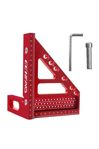 Choice 1pc Inch Red Imperial 3D Multi-Angle Measuring Ruler, 45/90 Degree Aluminum Alloy Woodworking Square