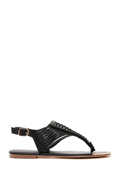 Derimod Women's Black Back Strap Flip Flop Sandals 25Sfe490918