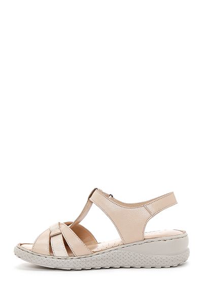 Derimod Women's Beige Ankle Strap Thick Soled Genuine Leather Comfort Sandals 25Sfd320318