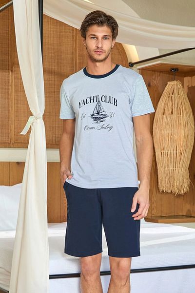 Mavelle Men's Blue Striped Short Sleeve Pajamas Suit 25921