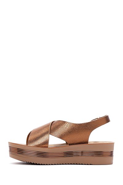Derimod Women's Bronze Thick Soled Metallic Sandals 25Sfe 461432