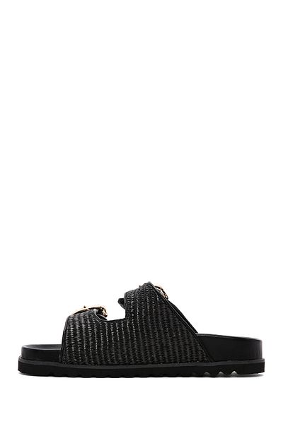 Derimod Women's Black Double Buckle Straw Slippers 25Sfd4402M7