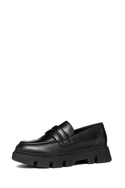 Geox Women's Black Vilde Genuine Leather Moccasin Loafer Shoes Casual Daily Shoes D46Uac00043C9999