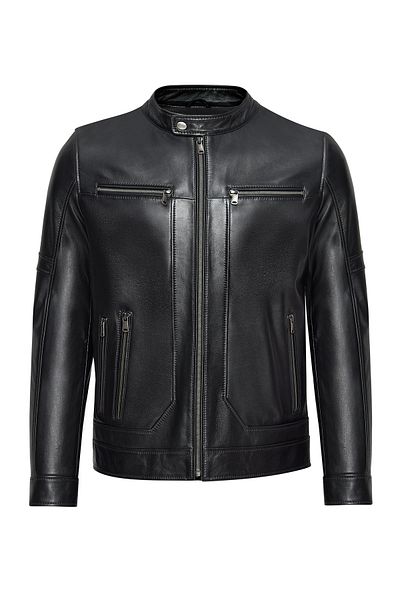 Derimod Patrick Men's Black Judge Collar Leather Jacket 24Wge65411M