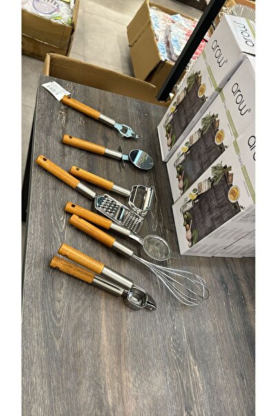 Onedekor طقم أدوات مطبخ من الفولاذ الأكاسيا مكون من 7 قطع