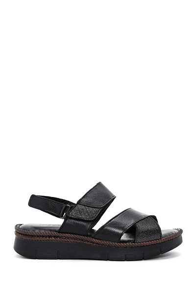 Derimod Women's Black Ankle Strap Genuine Leather Comfort Sandals 25Sfd320418