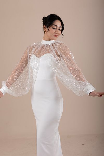 berissima bride Sequin Sequined Lace Cape Pen Promise |   Engagement |   Wedding Dress