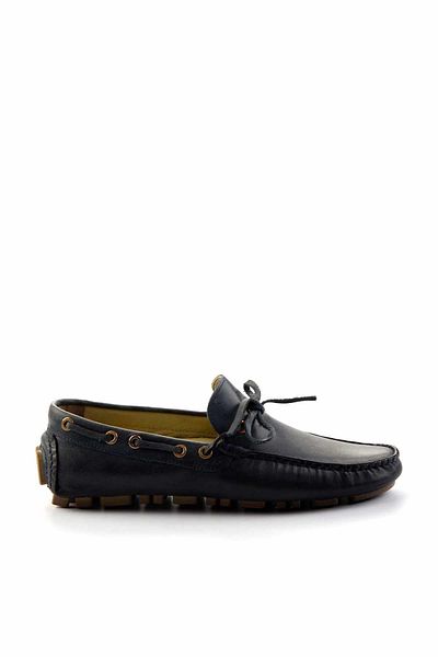 Bambi Navy Blue Leather Men's Loafer Shoes E 01395332140