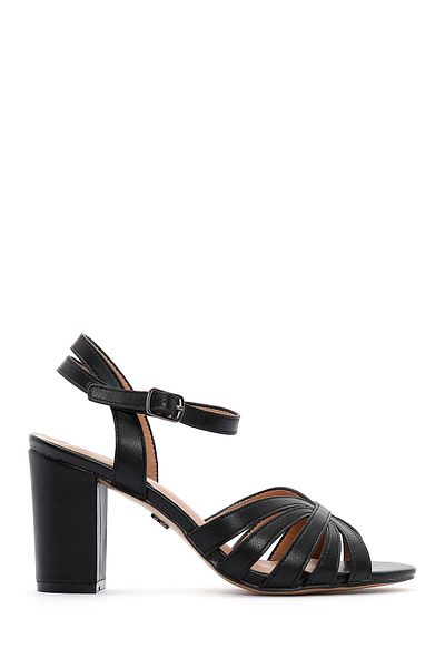 Derimod Women's Black Ankle Strap Thick Heeled Shoes Sandals 25Sfe462218