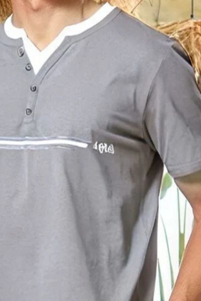 Mavelle Men's Gray Print Detailed Short Sleeve Cotton Shorts Set 25923
