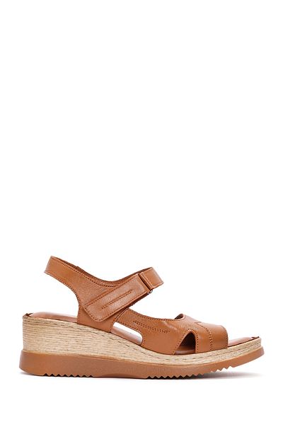 Derimod Women's Tan Thick Soled Ankle Strap Genuine Leather Comfort Sandals 25Sfd320818