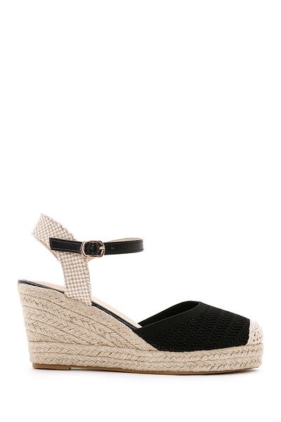 Derimod Women's Black Ankle Strap Wedge Heeled Espadrille 25Sfe49126F