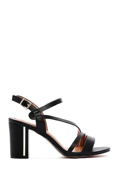 Derimod Women's Black Ankle Strap Thick Heeled Shoes Sandals 25Sfe462118