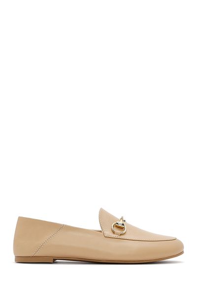 Derimod Women's Beige Leather Genuine Leather Masculine Penny Loafer Shoes Casual Daily Shoes 25Sfd290218