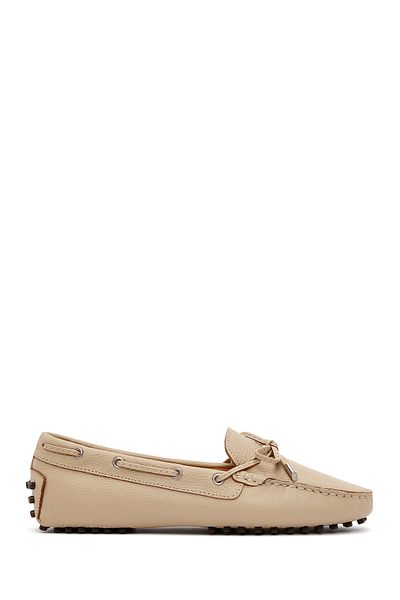 Derimod Women's Beige Bow Leather Genuine Leather Penny Loafer Shoes Casual Daily Shoes 25Sfd2904Ft