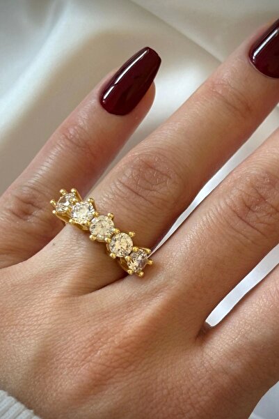 Leo'Stone Özel Seri Büyük Taşlı Klasik 5 Taş Tasarım Ayarlanabilir Kadın Çeli...