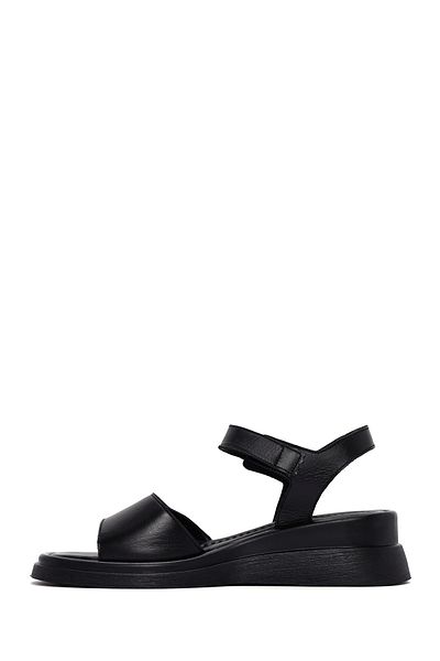 Derimod Women's Black Wedge Heeled Shoes Genuine Leather Sandals 25Sfd361218