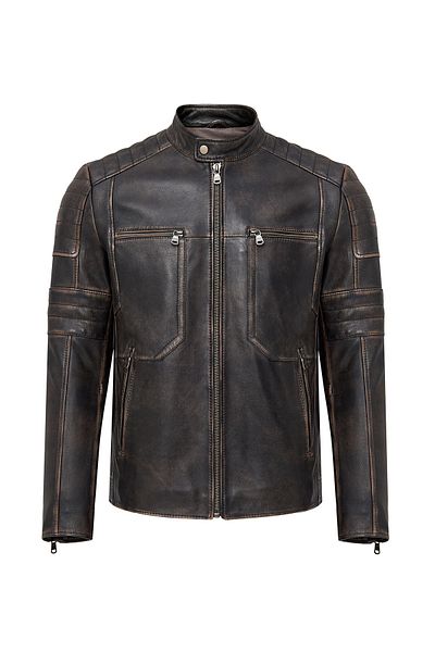 Derimod Morant Men's Brown Vintage Slim-Fit Leather Jacket 24Wgf6554G6