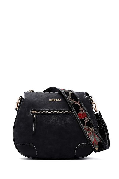 Derimod Women's Black Long Strap Nubuck Crossbody Bag 25Sbd2111V3