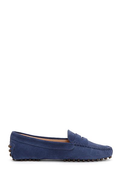 Derimod Women's Navy Blue Suede Leather Genuine Leather Penny Loafer Shoes Casual Daily Shoes 25Sfd290310