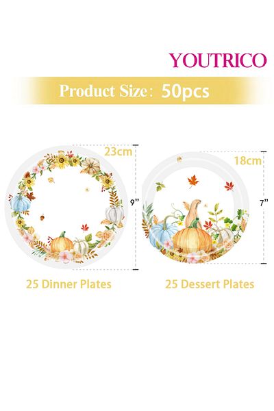 Youtrico Disposable Tableware 50 Pieces-23/18cmideal For 25 People Wedding Plating/birthday Party