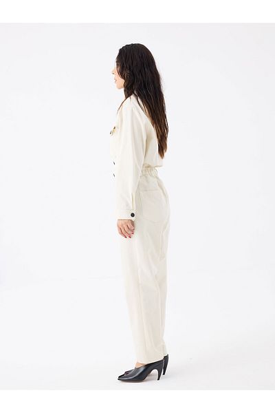 RİVUS Long Sleeve Jumpsuit with Metal Snaps on the Front - Ecru