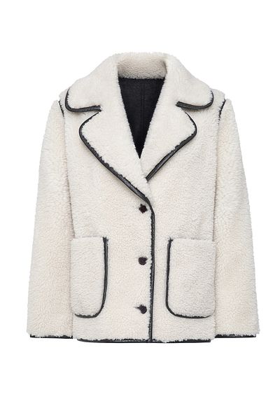 Derimod Valley Women's Beige Double Breasted Lapel Teddy Coat 24Wgp5269Ff
