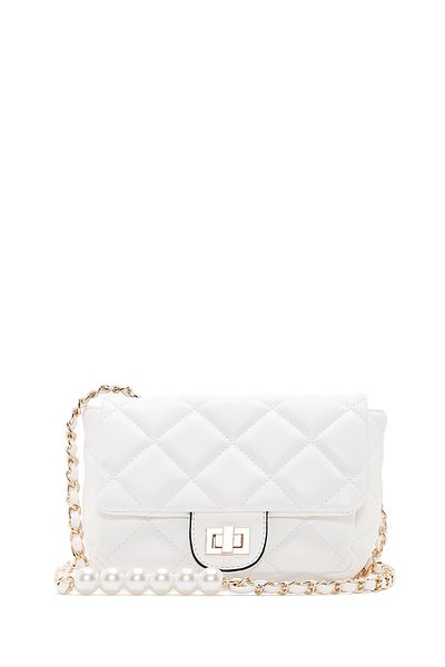 Derimod Women's White Long Strap Quilted Crossbody Bag 25Sbd2911Kp